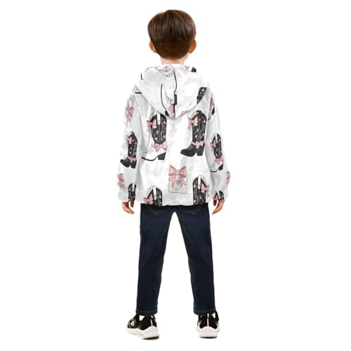 Cowboy Boots with Pink Hearts Toddler Fleece Jacket Girl Boys Hooded Fleece Jacket Coat Warm Outwear Zip-up 3-10T4