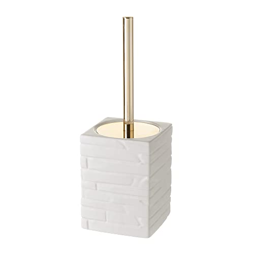 Escobillero con Textura Blanco y Dorado de cerámica de 10x10x30 cm - LOLAhome