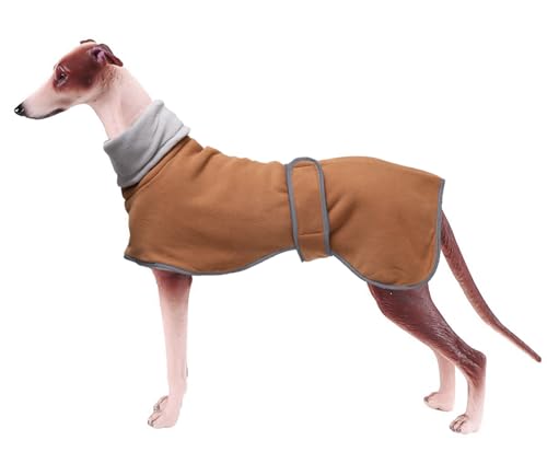 Geyecete Casaco de galgo aconchegante de forro polar, casaco de inverno de galgo, casaco de lurcher Whippet Lurcher Salukis-Brown-L