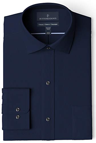 Amazon Brand - Buttoned Down Men's Classic-Fit Spread Collar Solid Non-Iron Dress Shirt, Navy 16.5