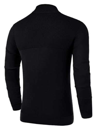 Anelune Pullover Herren Rollkragenpullover 1/4 Zip Neck Troyer Feinstrick Sweater Business Arbeitspullover Herren Schwarz M