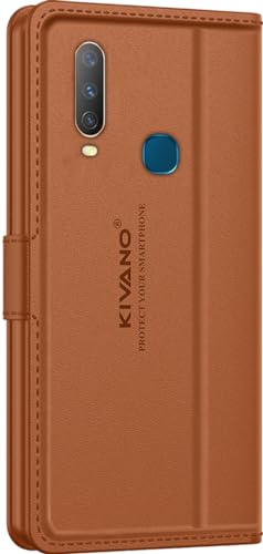 Image of KIVANO LUXE Compatible for Vivo Y17 / Vivo Y15 / Vivo Y12 / Vivo U10 / Vivo Y11 Luxury Handmade Leather Magnetic Flip Folio Case | Card Holder & Kickstand | Slim Protective Cover | Unisex - Brown
