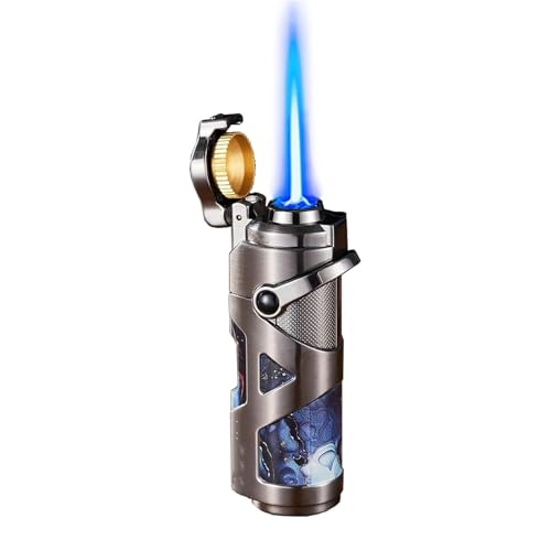 Encendedor metálico azul con llama azul resistente al viento miniatura 1