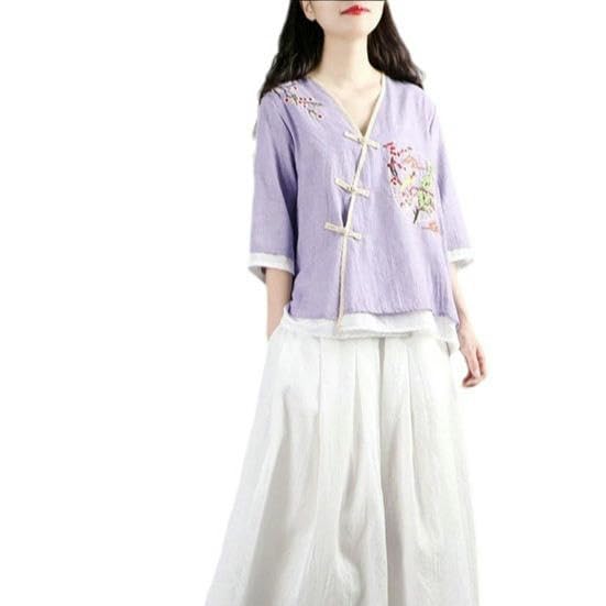 Robe république rétro en coton et lin ample pour l'art du thé