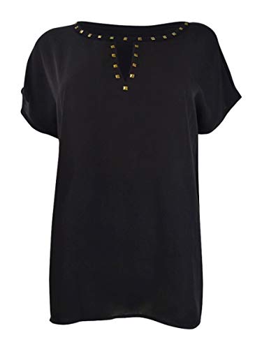 inc international concept blouse - I.N.C. International Concepts INC Womens Black Studded Neck Trim Short Sleeve Keyhole Blouse Size: S