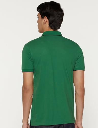 Image of Peter England Men's Snug Fit Solid Polo T-Shirt with Coloured Collar Tipping| Cotton Rich| Premium Pique Weave