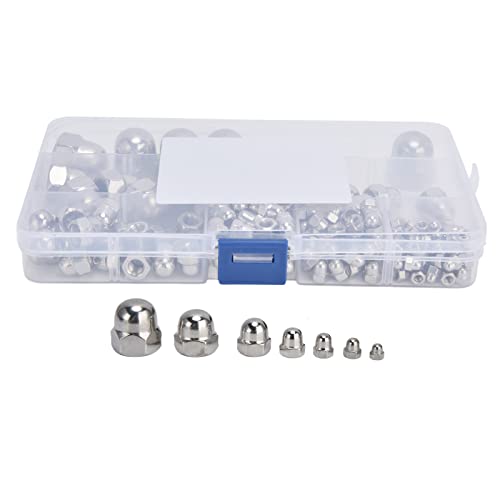 Acorn Nuts Assortment Kit, Dome Head Acorn Nuts, Stainless Steel Caps Nuts for Industry(170Pcs DIN1587, M3 M4 M5 M6 M8 M10 M12)