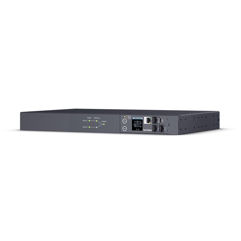 CyberPower PDU44004 Switched ATS PDU 1U, Rackmount Stromverteiler mit Dual-Input 2X IEC-320 C14 100-240 V, 12x IEC-320 C13 10 A, SNMP Netzwerkanschluss, LCD Anzeige, PowerPanel Software