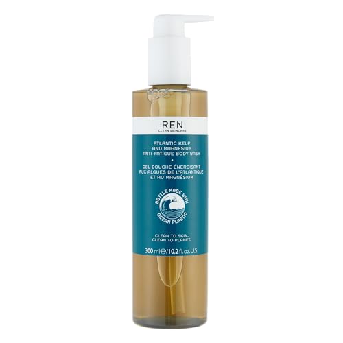 REN Atlantic Kelp and Magnesium Anti-Fatigue Body Wash, 300ml – Sulphate-Free Revitalizing Body Wash with Essential Minerals, Nourishes and Tones Skin, Vegan and Cruelty-Free