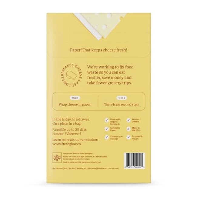 THE FRESHGLOW Co FRESHPAPER Food Saver Sheets for Cheese, 8 Reusable Sheets (1 Pack), Keeps Cheese Fresh for 2-4x Longer- Made in the USA