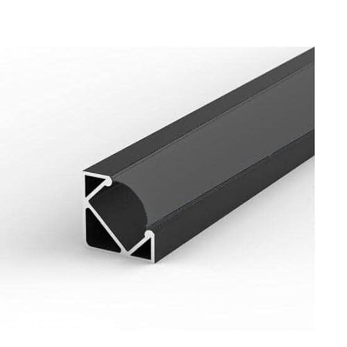 Silamp Profilé Aluminium Noir Angle 2m pour Ruban LED Couvercle Noir Opaque Cover