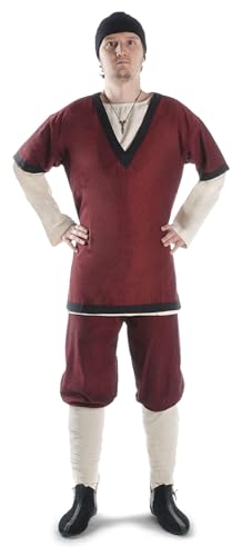 HEMAD Wikinger-Hose Piratenhose Mittelalter Modell: Loki, rot L-XL