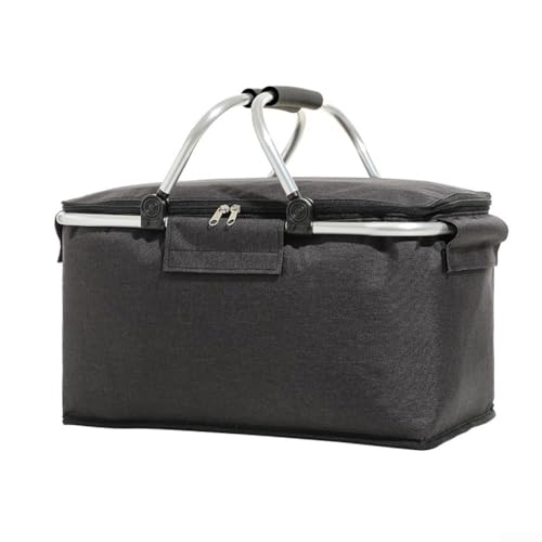 Cesta de picnic aislada, tamaño grande, plegable, bolsa térmica aislada, bolsa de almuerzo, cesta de almacenamiento para camping, picnic, senderismo, compras (negro)