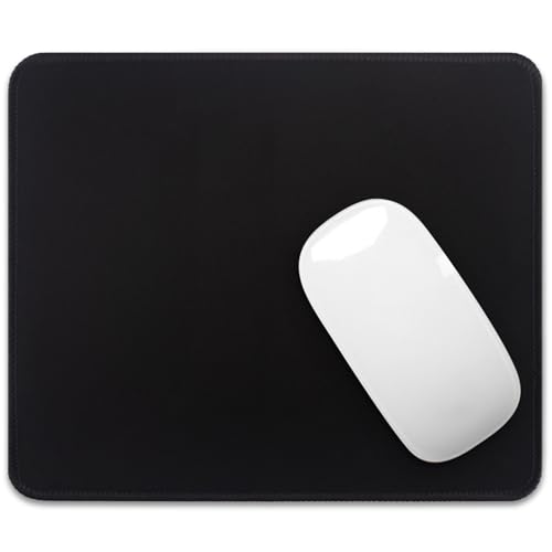 Image of FROGIGO Mouse Pad with Stitched Edges - Classic Black Mousepad for Women, 9.25 x 7.75 inch Washable Square Desk Pad, Non-Slip Rubber Base, Office Home Laptop Accessories - Classic Black