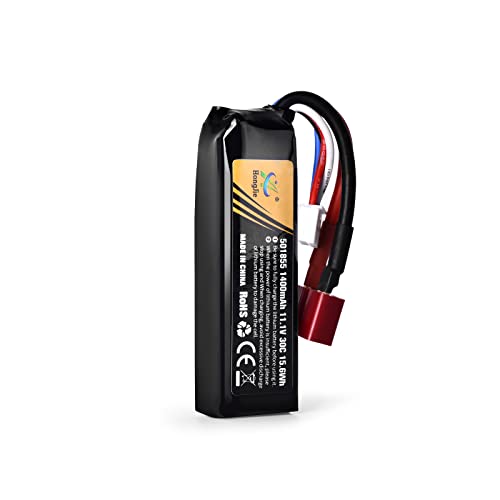 RunCam 11.1V LiPo Airsoft Battery: 1400mAh 30C Rechargeable Battery with with T-Plug Connector for Airsoft Guns Airsoft Rifle