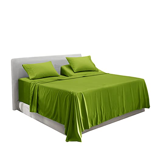 Image of Hearth & Harbor Extra Deep Pocket Split King Sheets - 5 Piece Hotel Luxury Bed Sheets Set Fits Up to 24 inch Mattress - Soft & Breathable Luxury Split King Bed Sheet Set, Split King, Calla Green