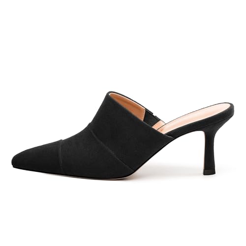Women's Heeled Sandals, Square Closed Toe Mid Stiletto Heels, Solid Suede Slide Sandals for Women 2.5 Inch Party Dress Pumps Shoes2