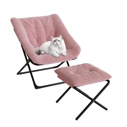 Comfy Chair, Oversized Faux Fur Foldable Lounge Chair for Adults, X-Large Saucer Chair with Sturdy Metal Frame, Plush Accent Chair for Bedroom, Living Room, Dorm - Pink