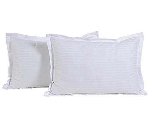Image of HUESLAND by Ahmedabad Cotton Premium Striped 2 Piece Sateen Pillow Cover Set - 18 inchx27 inch, White