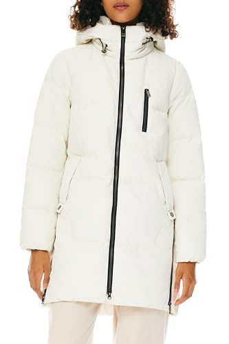 Orolay Women's Stylish Down Hooded Jacket with Two-Way Zipper Winter Down Coat Puffer Jacket A-line Coat
