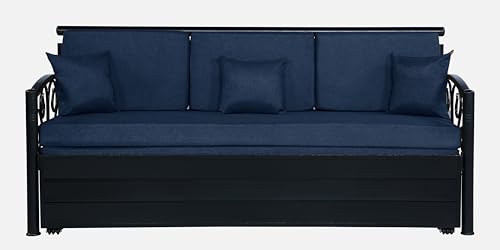Image of 3 Seater Metal Sofa Cum Bed with Hydraulic Storage | Sofa Set for Living Room, Bedroom, Guest Room| Queen Size Convertible Sofa Bed | Comfortable Seating Sofa Navy & Black