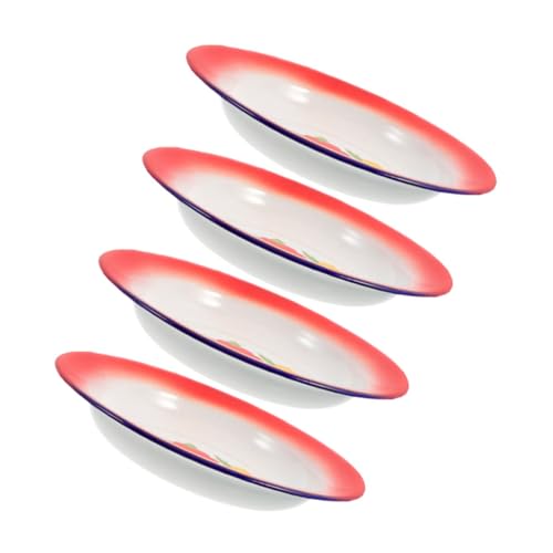 TOPPERFUN 4pcs Retro Enamel Plates Round Serving Dishes Vintage Camping Plates for Hot Pot Barbecue and Outdoor Dining