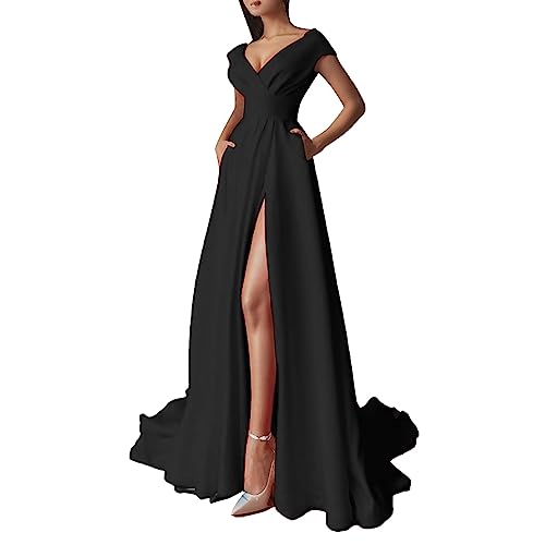 Vestido de graduación largo para mujer cuello en V elegante vestido de noche con ranura para boda