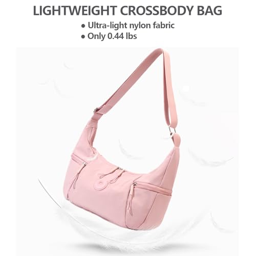 Nylon Crossbody Bags for women,Crescent Bag Luna Bag Large Hobo Crossbody Purse Casual Dumpling Cross Body Bags (Pink)3