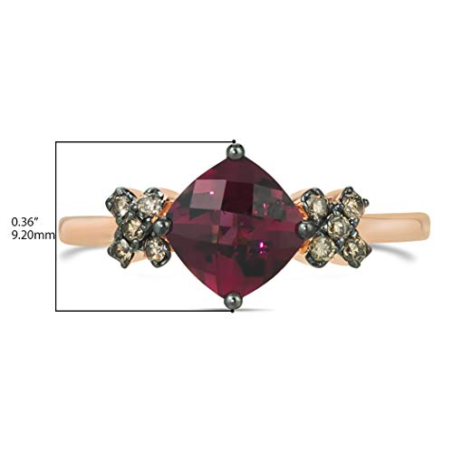 LE VIAN 1/6 Carat Chocolate Diamond and 1 1/4 Carat Cushion Cut Rhodolite Garnet Ring for Women in 14k Rose Gold (Fancy Brown, SI1-SI2, cttw) Anniversary Promise Ring Size 5.253