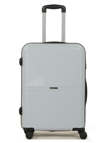 Image of Teakwood Meduim Size 8 Wheels Trolley Bag, Hard Cabin with Zipper Closure, Adjustable Push Button & Cross Side Strap, Number Lock System 360 Degree (Medium, Silver)