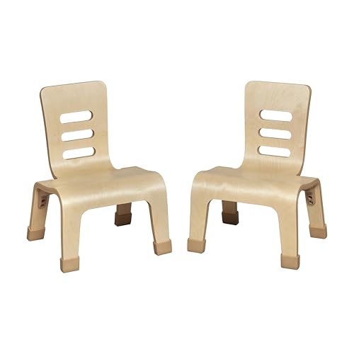 ECR4Kids Bentwood Chair, 8in Seat Height, Stackable Seats, Natural, 2-Pack