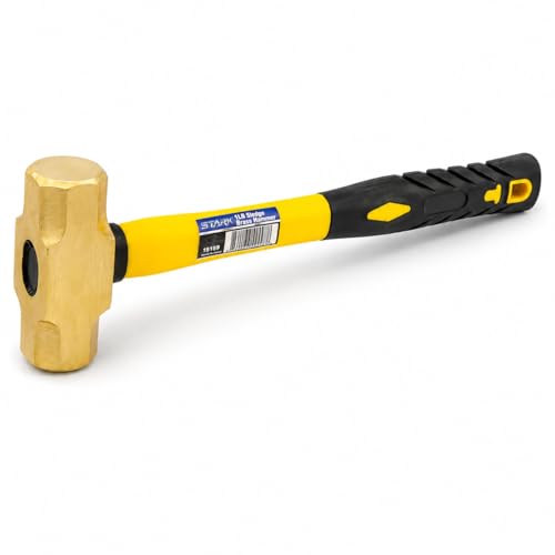 Stark USA 1lb Brass Sledge Hammer (16oz) Fiberglass Handle Drilling Hammer Crack Hammer Die-Forge Corrosion Resistant 12.5 Brass Hammer