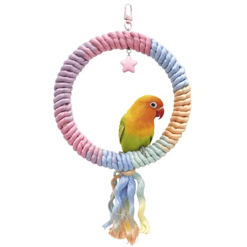 Cotton Rope Bird Swing for Bird Cage, Hanging Bird Perch Parrot Toys, Bird Cage Accessories for Small Birds Including Parakeets, Cockatiels, Conures, Lovebirds, Budgies (Colorful,L)
