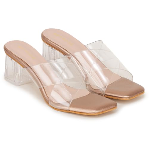 Image of TRASE Transparent Cross Strap Block Heels for Women Stylish | Fashionable Heel Sandals for Girls | Elegant & Formal Footwear
