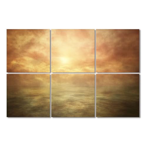 6 paneles acústicos de arte absorbentes de sonido paisaje atardecer lago panorámico abstracto cielo dramático dorado difuso para decoración de paredes autoadhesivos para estudios de grabación y oficina 72"x48" miniatura 1