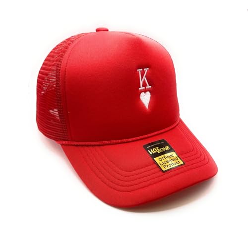 Generic Hat Zone Mens and Womans Mesh Trucker Snapback (Curved Brim) (US, Alpha, One Size, King of Hearts- Red)