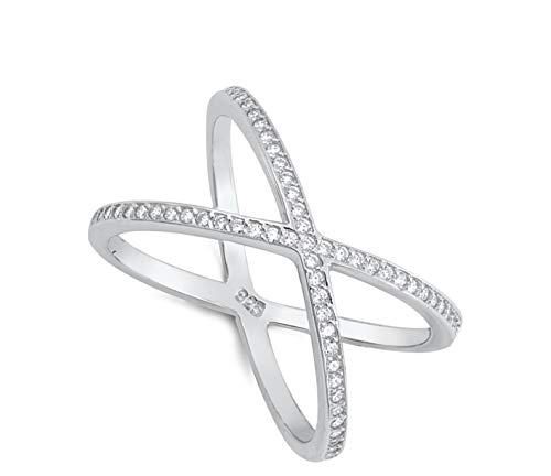White CZ Criss Cross Eternity Engagement Ring Sterling Silver Band Sizes 5-102