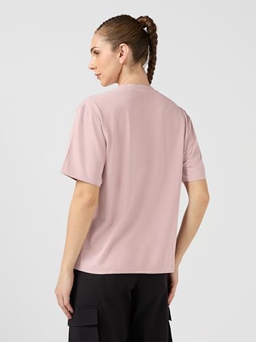 Image of TECHNOSPORT Women's Printed Boxy Fit Round Neck T-Shirt COTFLEX Half Sleeve Slip On Polyester for Gym Yoga Workout UPF50+ Anti Odour