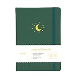 Yop & Tom Notizbuch, liniert, A5, Mond und Sterne, mit veganem Leder, Hardcover, Waldgrün