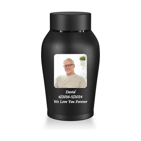 Photo Personalized Urns for Human Ashes Mini Urn for Male Female, Picture Customized Stainless Steel Urns Memorial Cremation Urn, Small Urn for Human Ashes Keepsake Decorative Urn - Matte Black Cover