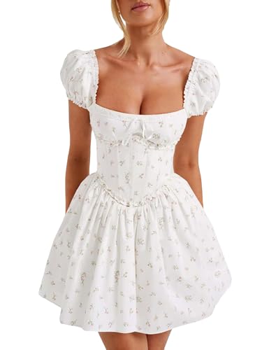 Yoisdtxc Damen Retro Fee Spitze Minirock Schulterfrei Rückenfrei Rüschen Einfarbig Y2K Tube Top Kleid Streetwear, E-White, Medium