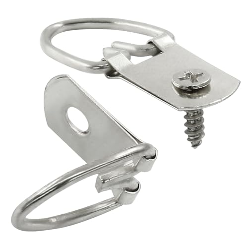 Image of 100 Pcs D Ring Picture Hangers 31mm /1.22 Inch D Ring Picture Hooks 1 Hole Metal Hooks with Screws for Hanging Mirror, Clock, Decoration and Paintings (Silver)