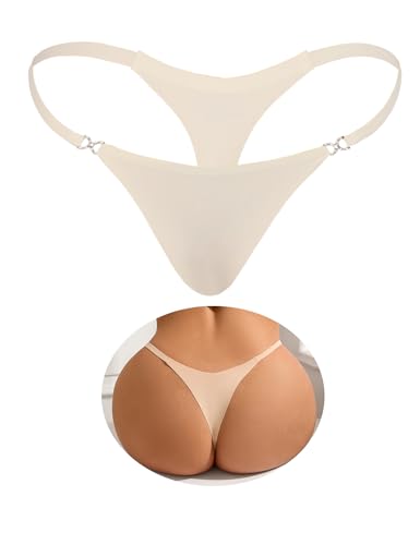 comeondear Womens Nude Seamless Underwear Panties Sexy Plus Size Bikini Thongs No Show High Rise Rhinestone G-String Tanga