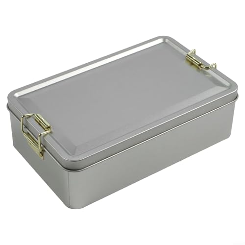 Eawfgtuw Caja de almacenamiento rectangular de metal con tapa, contenedor de hojalata para galletas, té, pasteles, aperitivos, decorativo, reutilizable, durabilidad, fácil limpieza, tarro seguro para