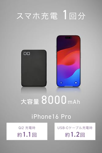 undefined CIO Qi2モバイルバッテリー 超薄型 [薄さ約12mm] MagSafe対応 8000mAh [スマホ1回分] 軽量 [約162g] ワイヤレス充電 マグネット モード切替 小型 タイプC 20W iPhone 17 / 16 / 15 / 14 / 13 / 12 / Air / Pixel10 に対応 急速充電 SMARTCOBY SLIMⅡ Wireless 2.0 8K（ブラック） の商品画像 5