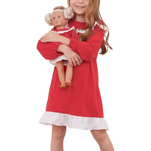 Jxstar Matching Gilrs&Doll Nightgowns Ruffle Trim Long Sleeve Pajamas Sleepwear Night Dresses
