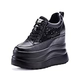  MIXSEN Scarpe Donna con Tacco e Zeppa 13CM Scarpe da Ginnastica Sportive Casual All\'Aperto Platform Tacco(Nero-Mesh,33EU)