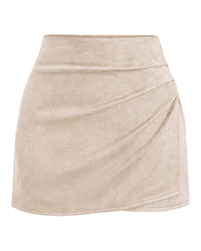 BTFBM Faux Suede Mini Skirts for Women Ruched Wrap Skorts,Grey Khaki,M - image 1