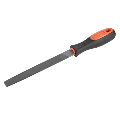 uxcell Second Cut Grade High Carbon Hardened Steel Flat Mill File W Rubber Hand Grip Handle, 6-Inch