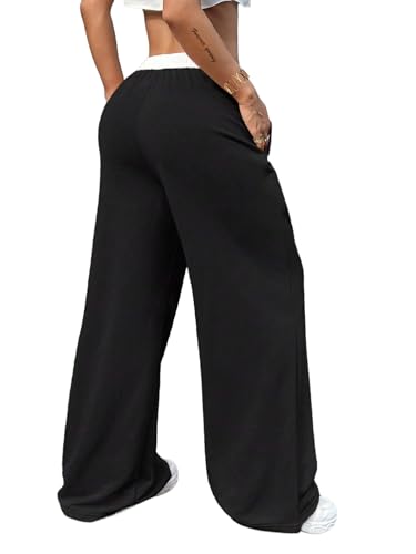 SOFIA'S CHOICE Women's Low Waisted Drawstring Sweatpants Color Block Long Pants with Pockets3